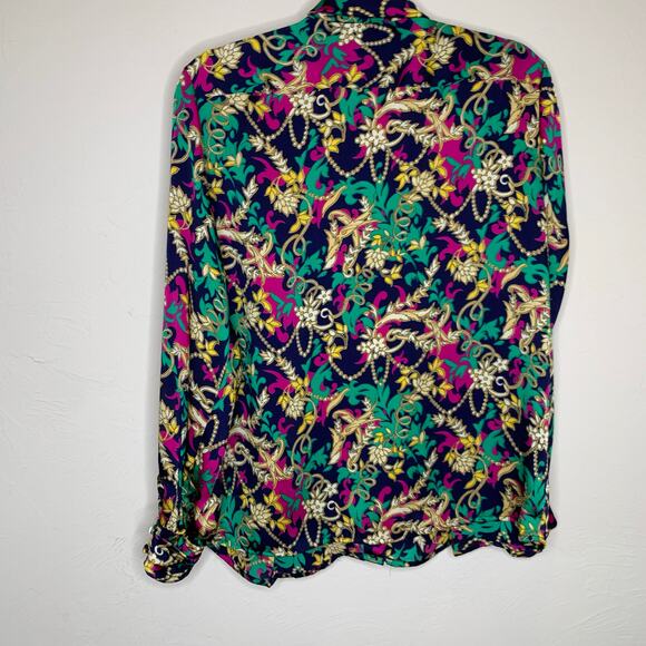 90s Rich Floral Regency Print Dark Blouse Sz 10 Christie & Jill - Picture 6 of 8